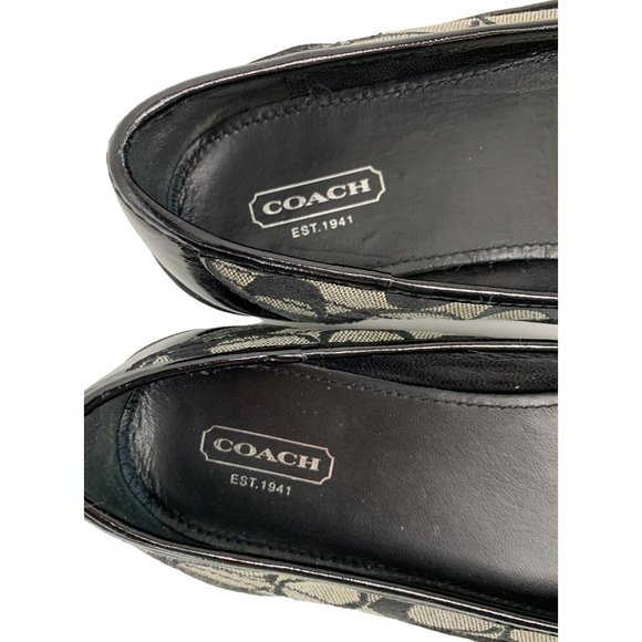 Womens 7.5 Coach Dannie Ballet Flats Shoes Monogram Patent Leather Black 6539 - Picture 5 of 16